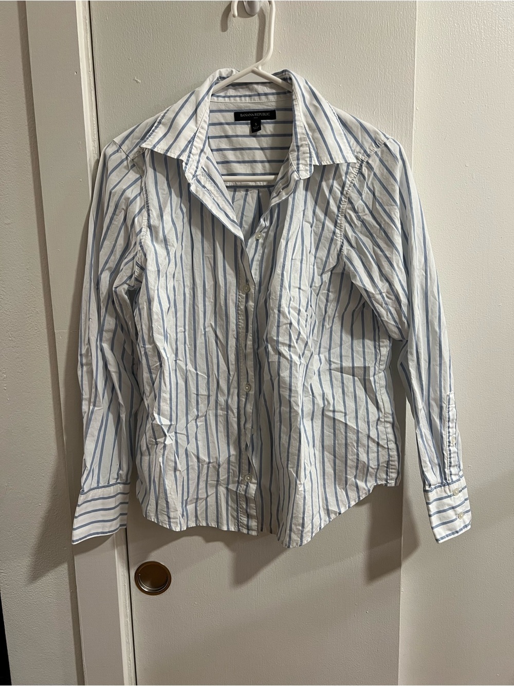 Banana Republic White Button Down with Light Blue Stripes